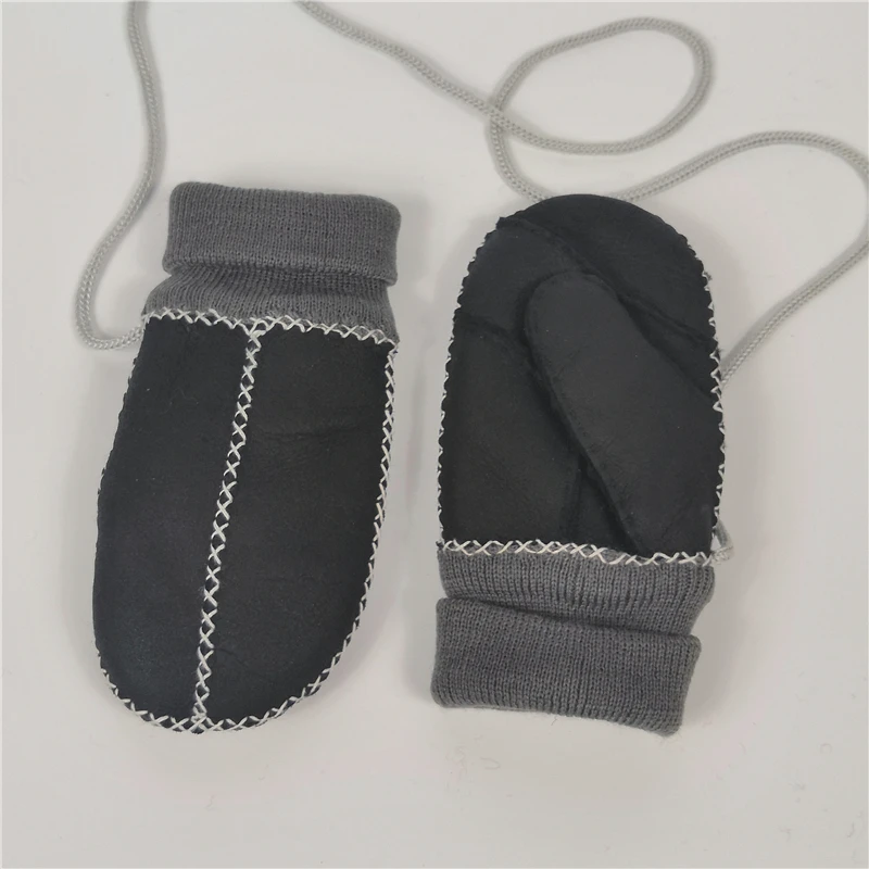 2018 зимние мальчики теплые перчатки для детей для девочек натуральная кожа натуральный мех перчатки без пальцев Варежки детские зимние