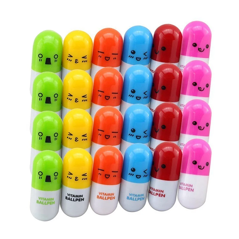 

Wholesales 240pcs Vitamin pill Ballpoint Pen Novelty Retractable Gift Small Ball pen with Smiling Face Cute Cartoon Emotion