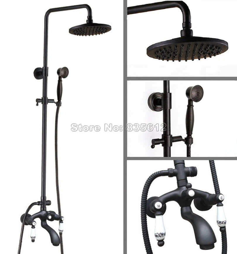 

8 inch Round Shower Head & Black Oil Rubbed Bronze Wall Mounted Bathroom Rain Shower Faucet Set Bath Tub Mixer Tap Whg135