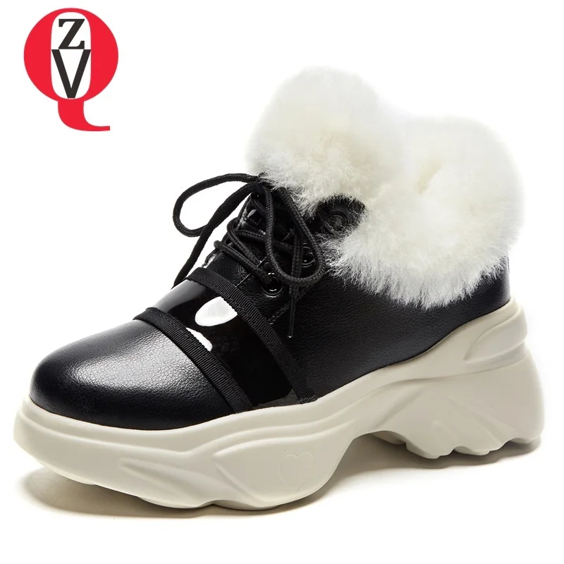

ZVQ women shoes 2018 winter new concise casual outside plush warm boots women round toe high wedges platform cross-tied booties