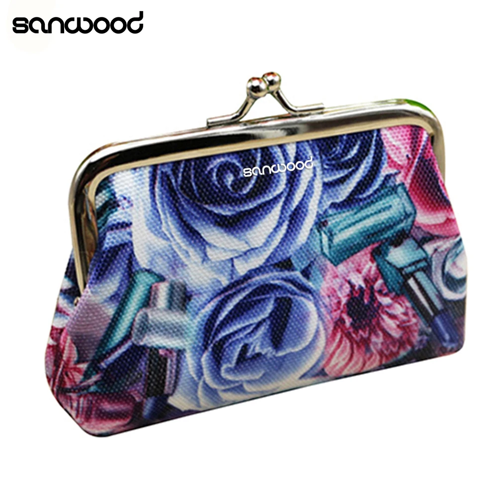 

Rose Flower Canvas Wallet Card Case Coin Purse Clutch Handbag Buckle Mini Bag