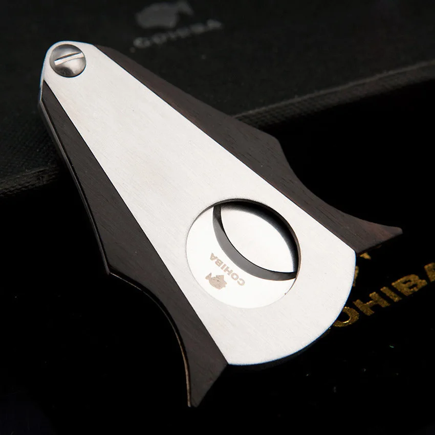 Double Blades Sharp Cigar Cutter Stainless Steel Ebony Wood Pocket Zigarre Knife Tools Cuban