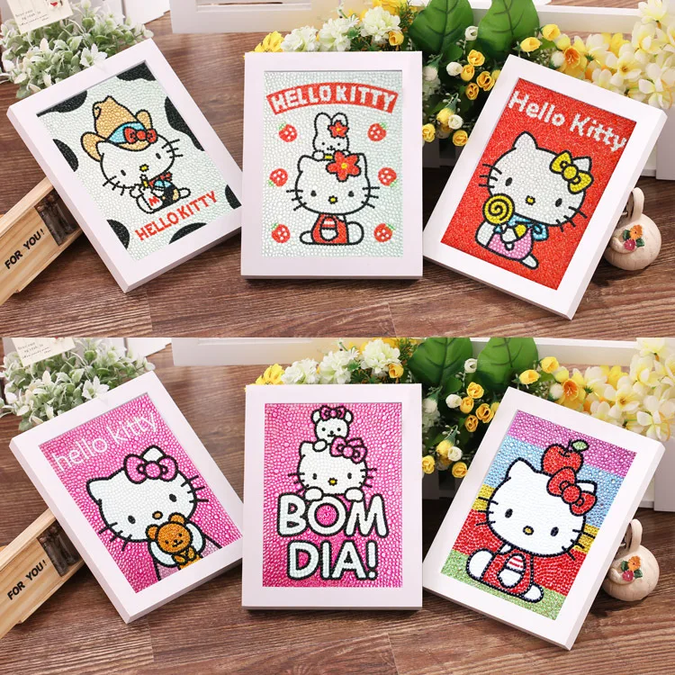 

Kuke New 5D Children's DIY Diamond Embroidery Cross Stitch Kit Hello Kitty Diamond Painting With Frame Gifts for Kids