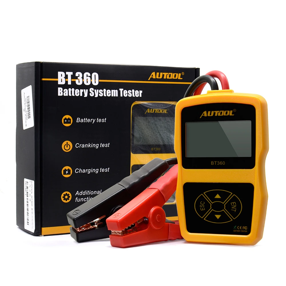 BT360 12V Digital Car Battery Tester for Flooded GEL BT-360 12 Volt Automotive Battery Analyzer CCA Multi-language
