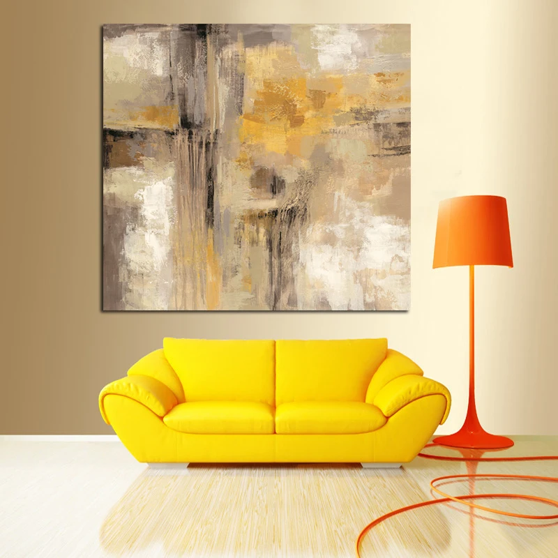 Yellow Gray Abstract Oil Painting Printed on Canvas