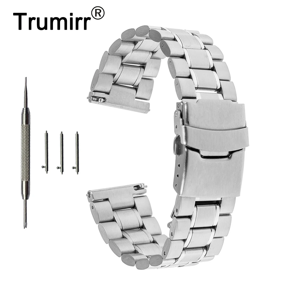 

22mm Quick Release Watchband Universal Replacement Watch Band Wrist Strap Bracelet with Safety Folding Clasp Buckle Black Silver