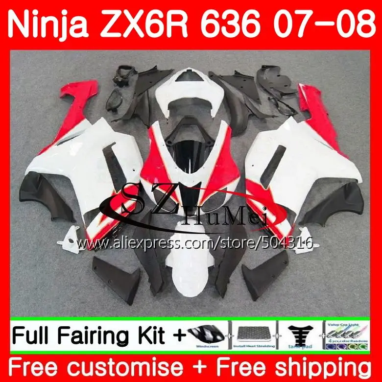 

Glossy white Body For KAWASAKI NINJA ZX 6R 07-08 600CC ZX-636 ZX636 8SH9 ZX600 ZX6R 07 08 ZX 636 ZX-6R 2007 2008 Fairings kit