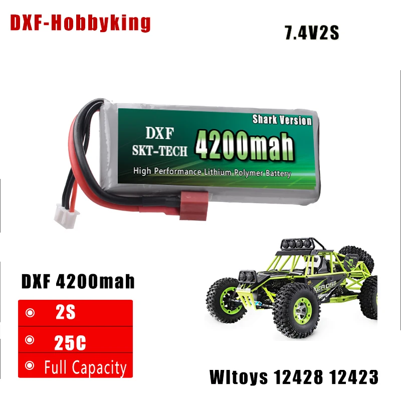 

DXF Shark Version Rc Lipo Battery 2S 7.4V 4200mah 20C Max 50C for Wltoys 12428 12423 1:12 RC Car Spare parts
