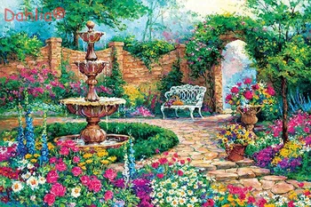 

Warm garden fountain scenery Handmade Needlework Embroidery DIY Cross Stitch Kits Crafts 14CT Unprinted Home decor wall Arts