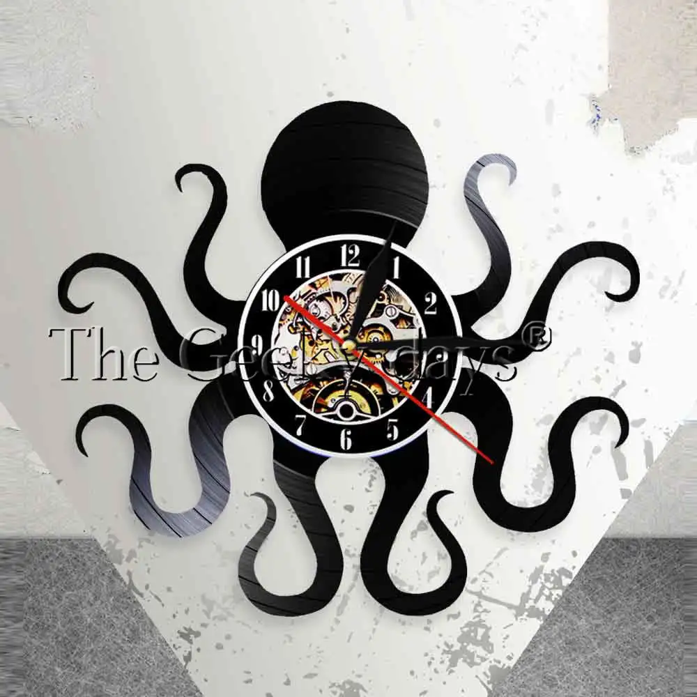 Octopus Nautical Wall Art Wall Clock Kraken Octopus Vinyl Record Wall