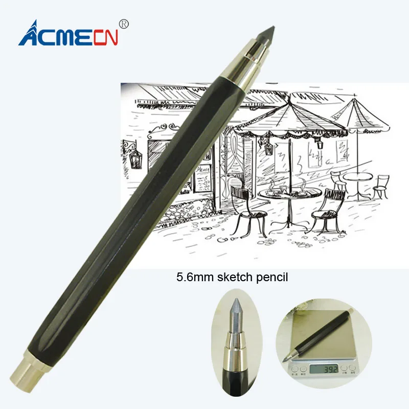 

2018 New & Hot 5.6mm Mechanical Pencil 39g Metal Aluminium Heavy Pencil School Push Retractable Sketch Drawing Stationery Pencil