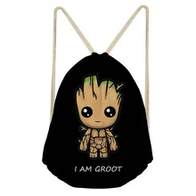 ThiKin Black Cartoon I am Groot Drawstring Bag for Boys Cool School Kids Travel Backpack Small Storage Beach Large Rucksack