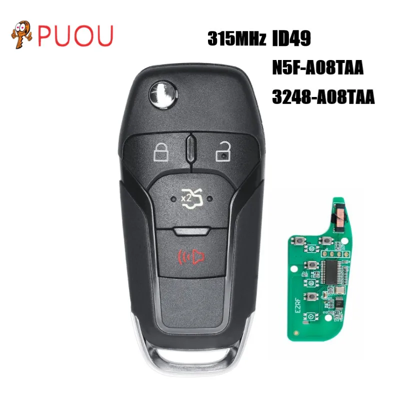 

4 Button New Replacement Smart Remote Flip Key Keyless Entry Fob 315MHz for Ford Fusion 2013-2016 FCC ID: N5F-A08TAA