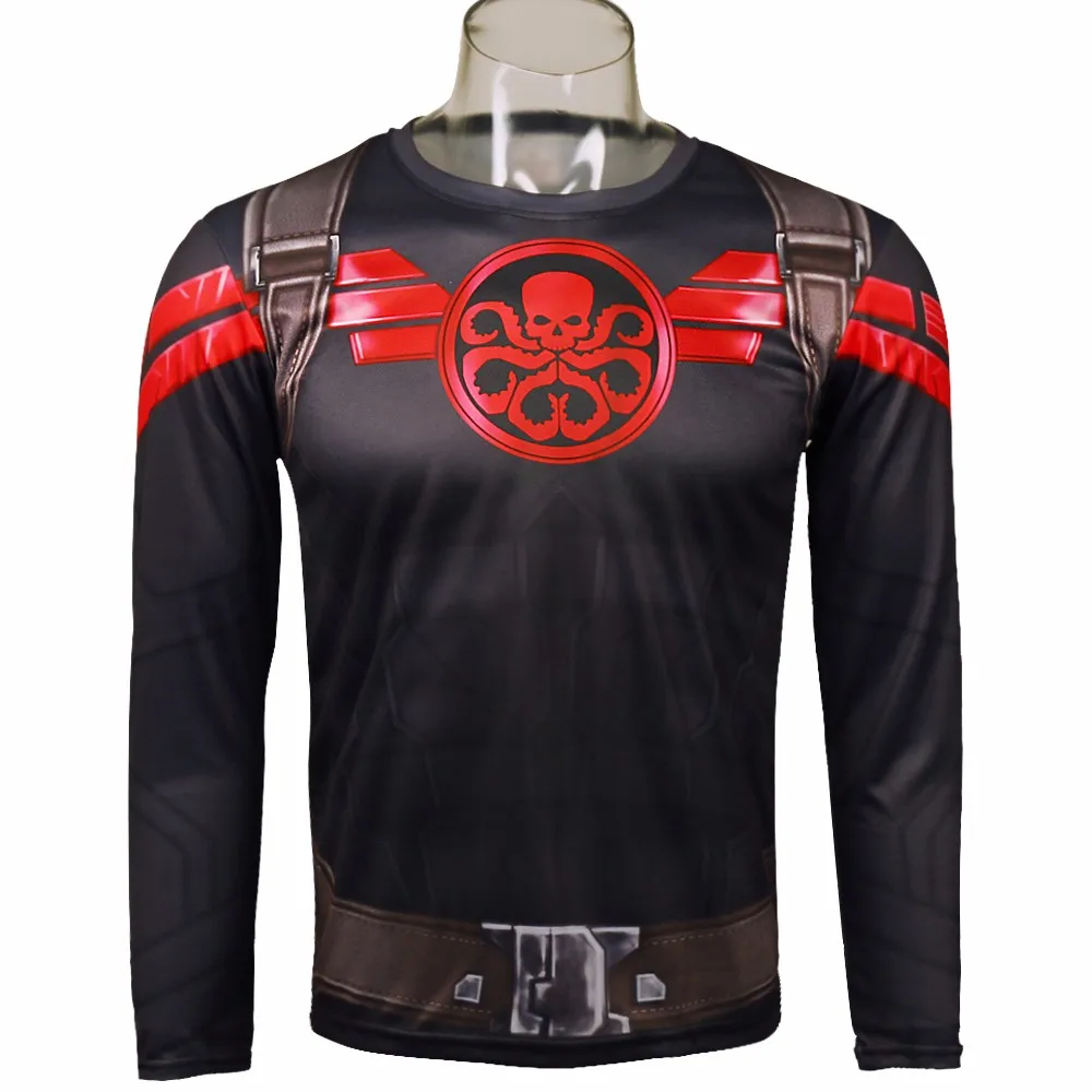 Super Hero T-shirt Cosplay Captain America Hydra Red Skull T-shirt Print 3D Long-sleeve  Men  Quick drying Party Prop
