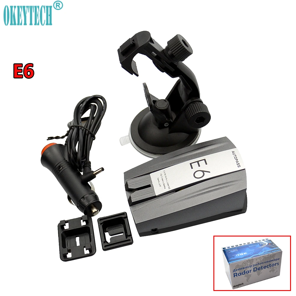 OkeyTech New Best E6 Car Radar Detector Warning Electronic Dog 360 Degree Speed Control Road Safety Warner Alarm RussianEnglish