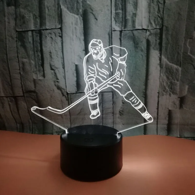 YIMIA модель хоккейного плеера 3D ночник USB Новинка подарки 7 цветов Изменение светодиодный настольный сенсорный базовый светильник подарок для детей