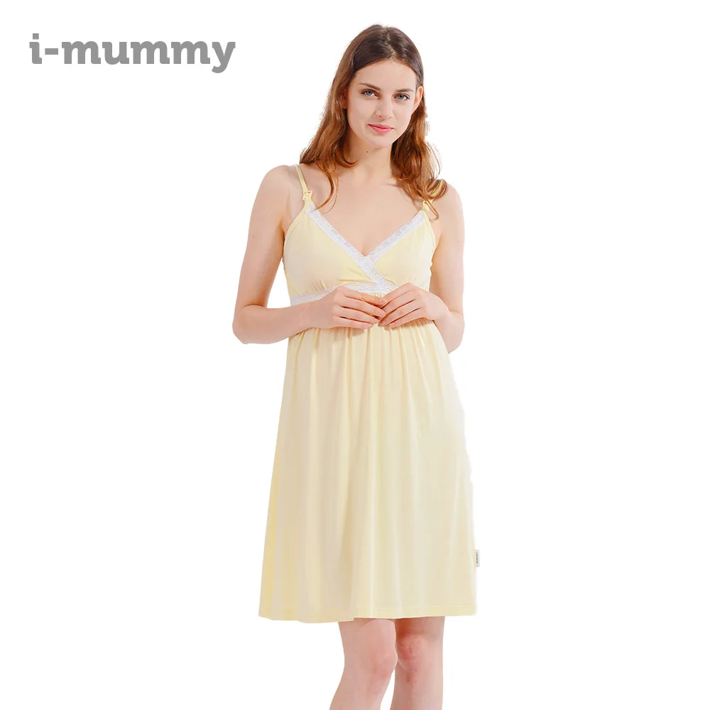 I-baby платье для кормление грудью Модальная женская одежда верхняя одежда постоянная температура Пижама для беременных женская пижама на лямках - Цвет: Цвет: желтый