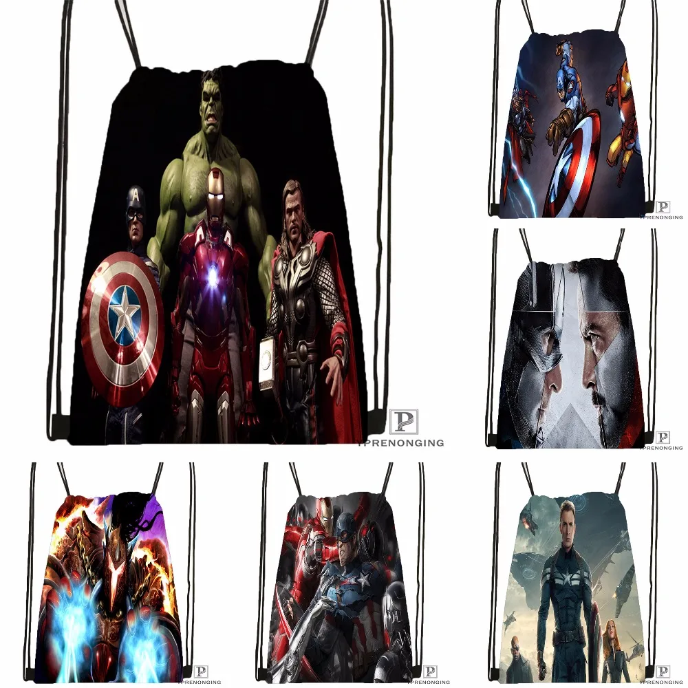 На заказ комиксы Marvel Мстители Drawstring сумка-рюкзак для парня девушку милый рюкзак детский Ранец (черный назад) 31x40 см #180531-01-42