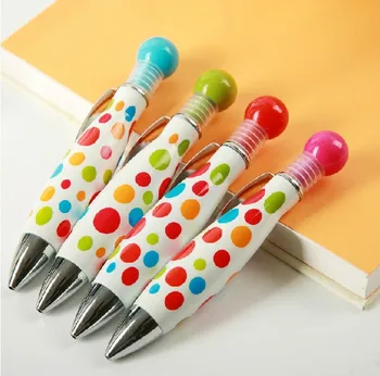 

48pcs/lot Polka dot print candy color cute creative stationery bowling ballpoint pens short thick fat party promotion gift