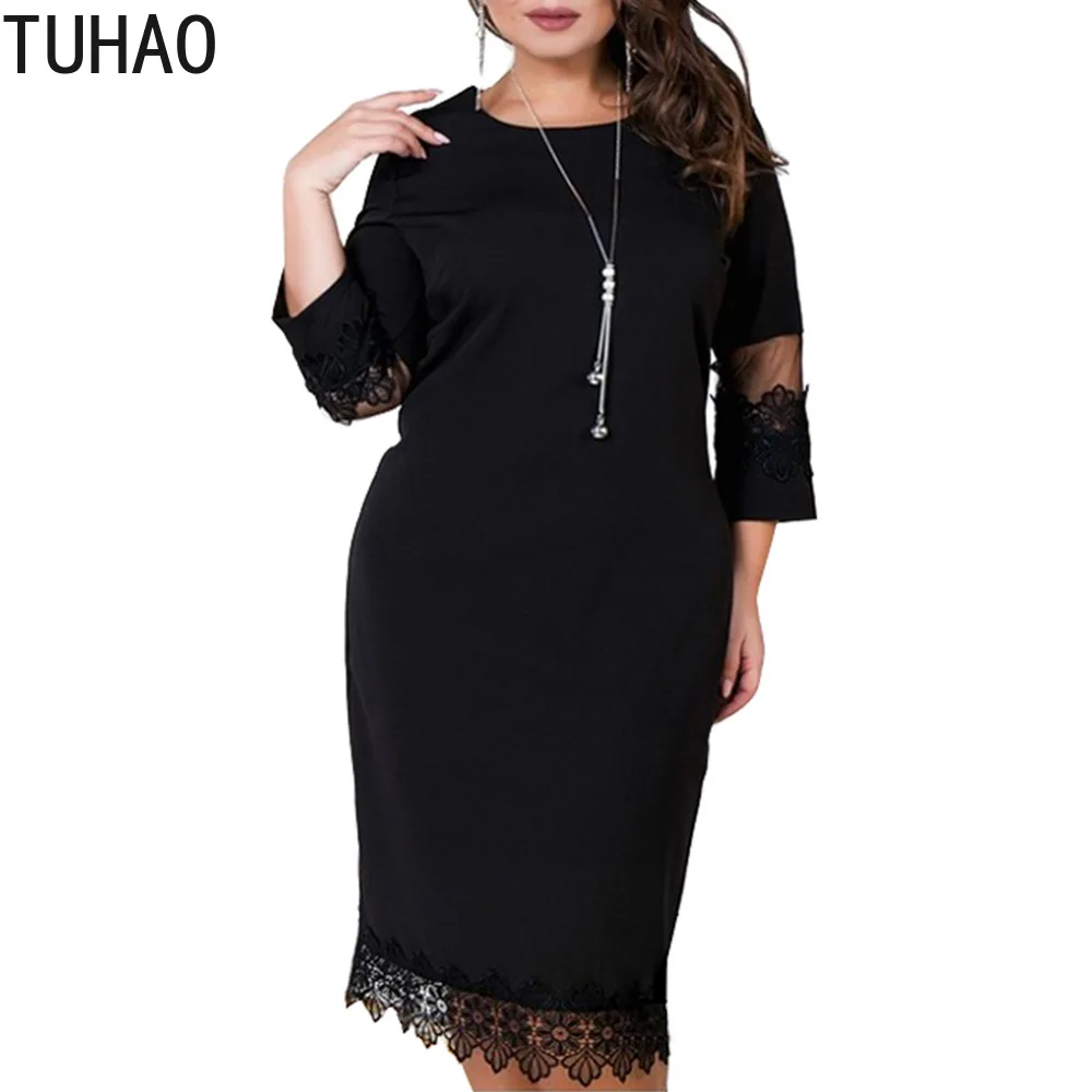 

TUHAO 2019 Women Big Size 6XL 5XL 4XL Elegant Autumn Dress Plus Size Office Lady Sexy Lace Casual Party Dress Large Size JTLM