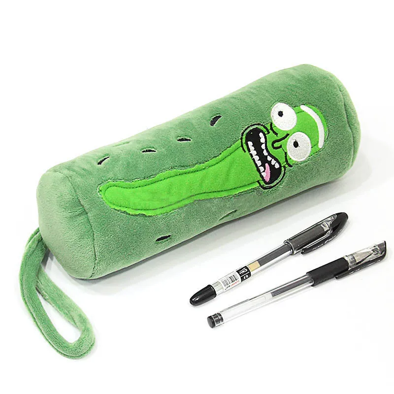

24cm Rick and Morty Sour Cucumber Rick Pencil Pen Bags Plush Kids Boys Girls Study Pencil Bag Gifts Toys SA1812