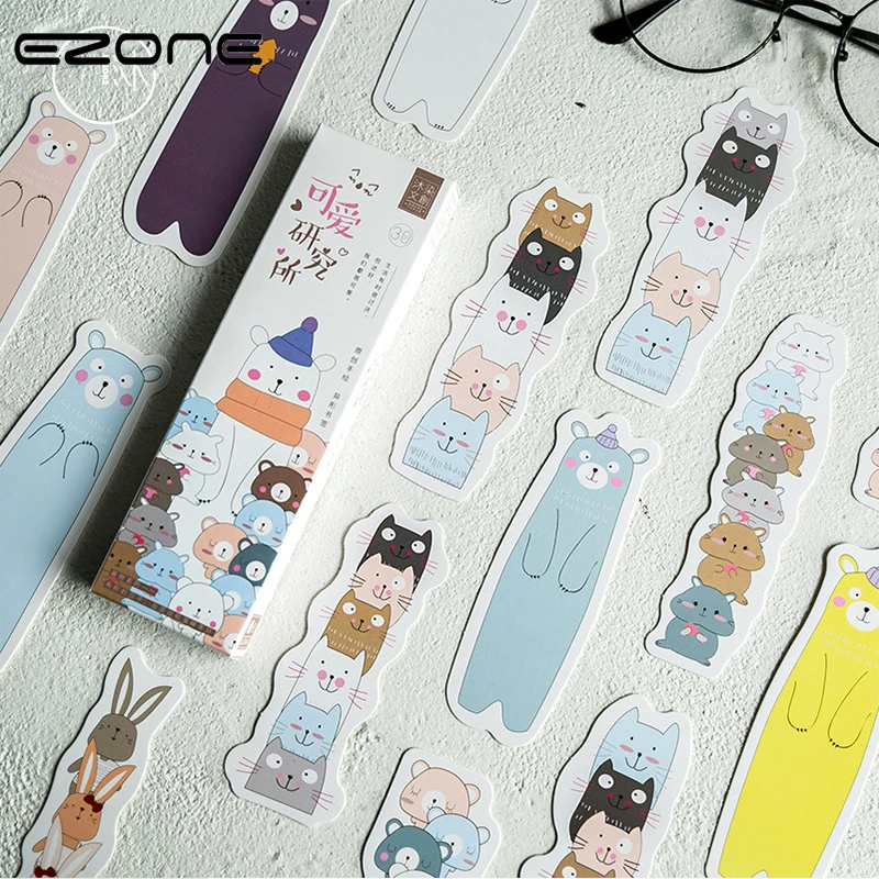 

EZONE 30PCS Cute Animals Bookmarks High Quality Paper Bookmarks Japanese Stationery Creative Hand-painted Design Bookmarks New