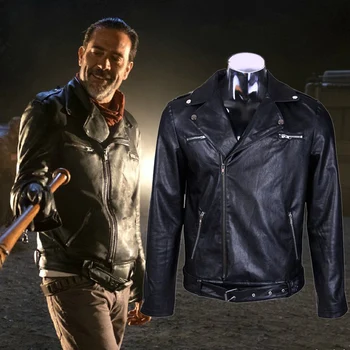 

New for The Walking Dead Negan Men'S Winter Black Leather Jacket Cosplay Coat