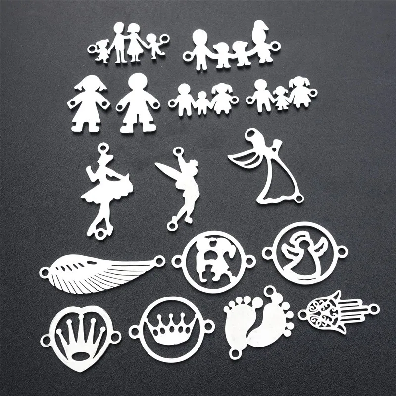 

2 Loops Stainless Steel Connector Spirit Family Members Parents Boy Ballet Girl Fairy Foot 50pcs Mix Jewelry Findings Component