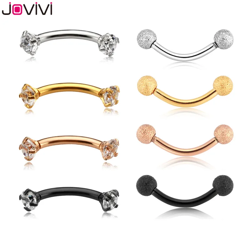Jovivi New 8pcs 16G Stainless Steel Cubic Zirconia Crystal Eyebrow Ring