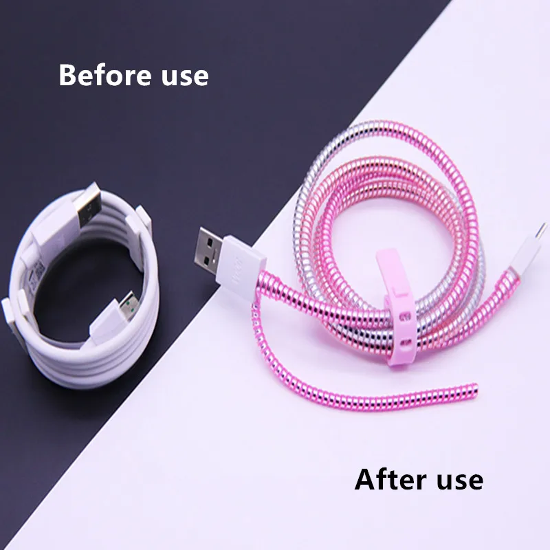 Новое покрытие блестки 1,5 м 3 в 1 ТПУ Спираль usb зарядка протектор сердцевины кабеля сматывание кабеля защита кабеля для iphone Android
