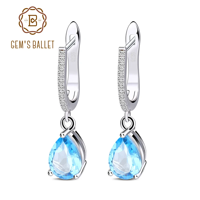 Gem's Ballet 4.8Ct Каплевидная форма натуральный Швейцарский Голубой Топаз висячие серьги Твердые 925 пробы серебряные ювелирные изделия для женщин