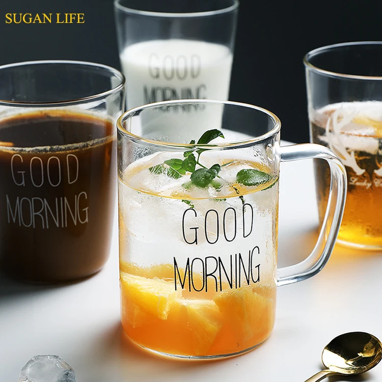 

2019 New Cute Creative Mug Cup Lovely Glass Breakfast Cup Coffee Tea Milk Yogurt Mug Creative Good Morning Mug Gifts 450ml