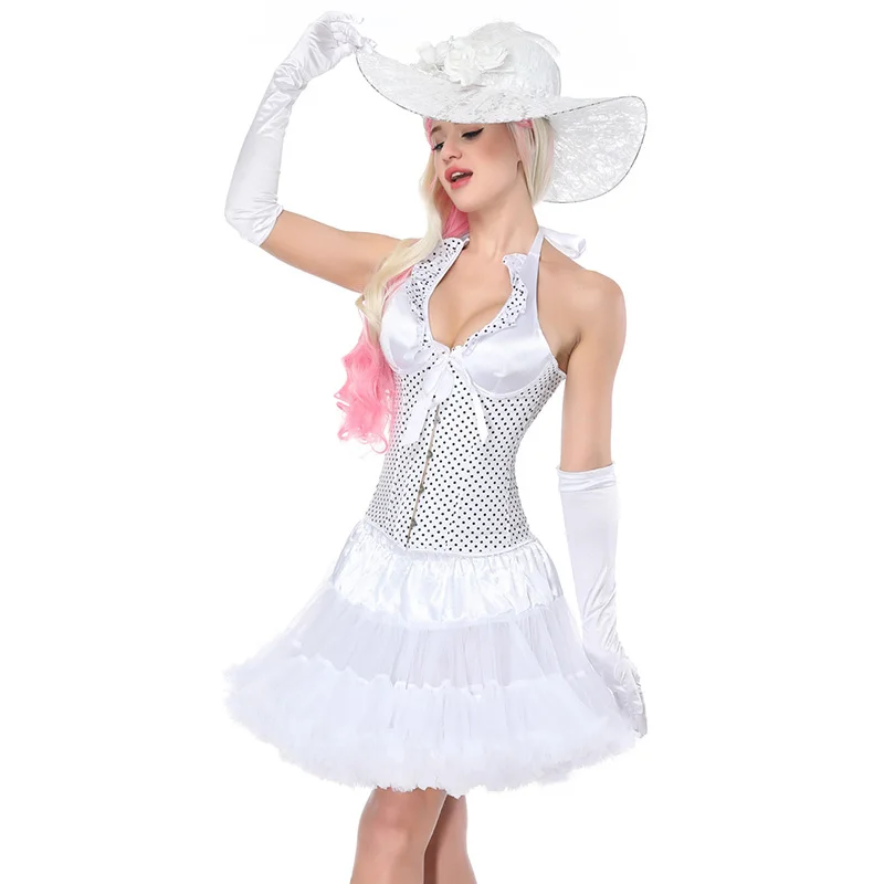 Waist Trainer Corsets White Halter Sexy Gothic Corsets Dress Dot Corsets With Skirt Body Shapers Intimates Corsets And Bustiers (4)