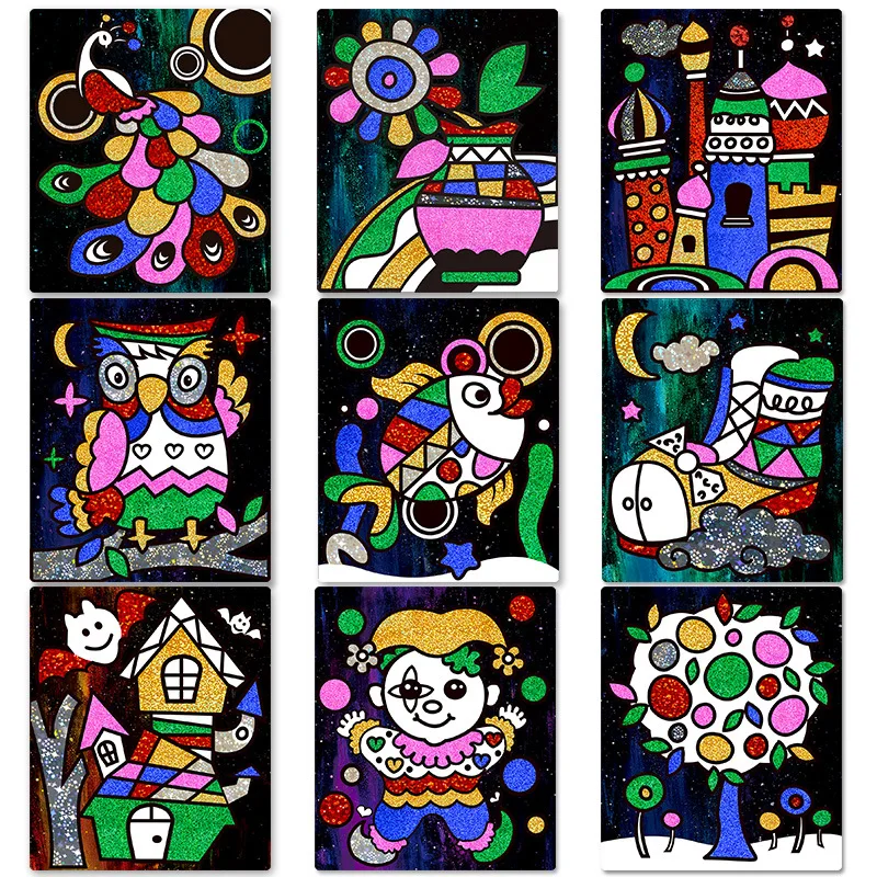 

9 PCS/SET DIY Shimmer Starry Sky Colorful Starry Glitter Transfer Sticker Art kids puzzle creative education children's toys