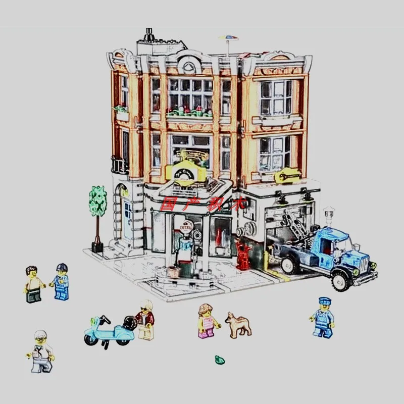 

New 15042 DG006 ideas series the Corner Garage Model Building Blocks Compatible legoing 10264 Classic Architecture Toys Gifts