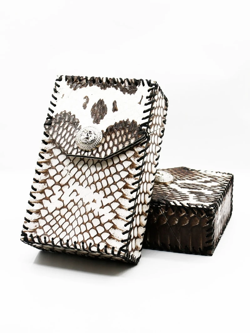 

Handmade Cobra Leather Cigarette Case Hard Box Cigarette Set Soft Pack Shell Personalized 20pcs Smoking Box Magnet Snap