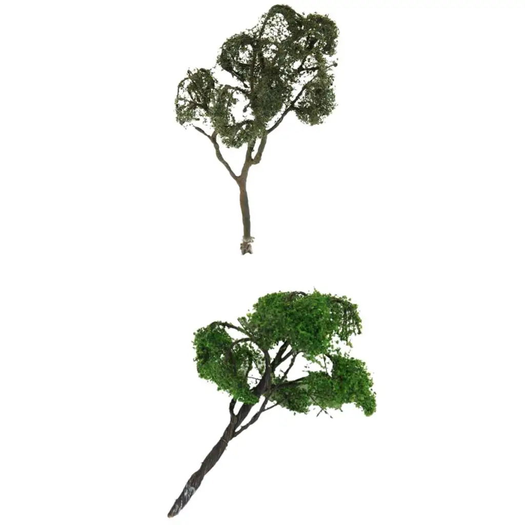 2Pcs Mini Tree Model Painted 1/75 HO Scale for Train Railway Diorama Architecture Building