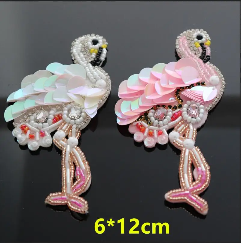 

Flamingo sequins Rhinestones bead brooch patches applique sew on beading qpplique clothes shoes bags decoration patch DIY