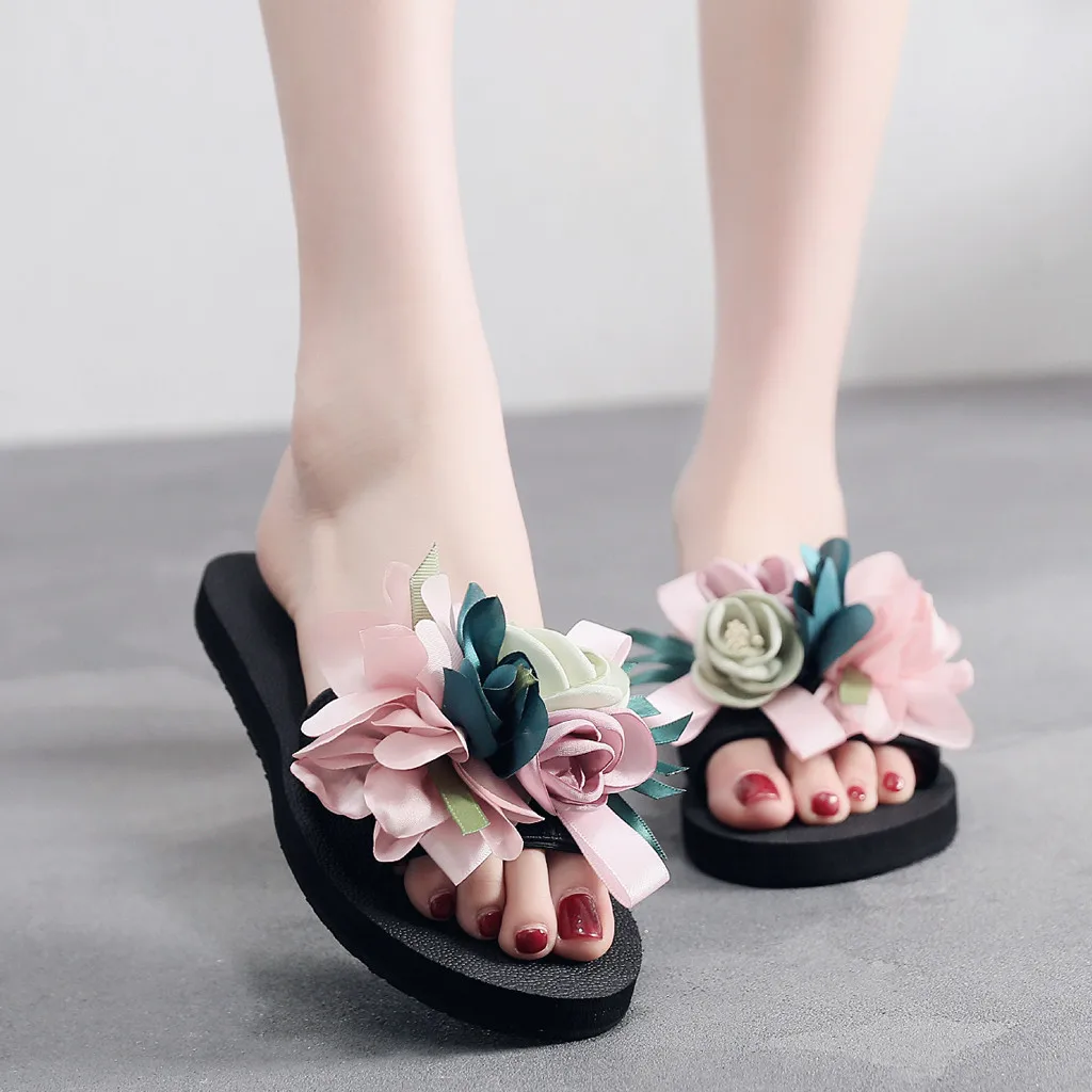 

Women's h slippers Bohemian Flower Flat Slippers Summer Sandals Non-slip Beach Shoes slippers for women fashionable women shoes