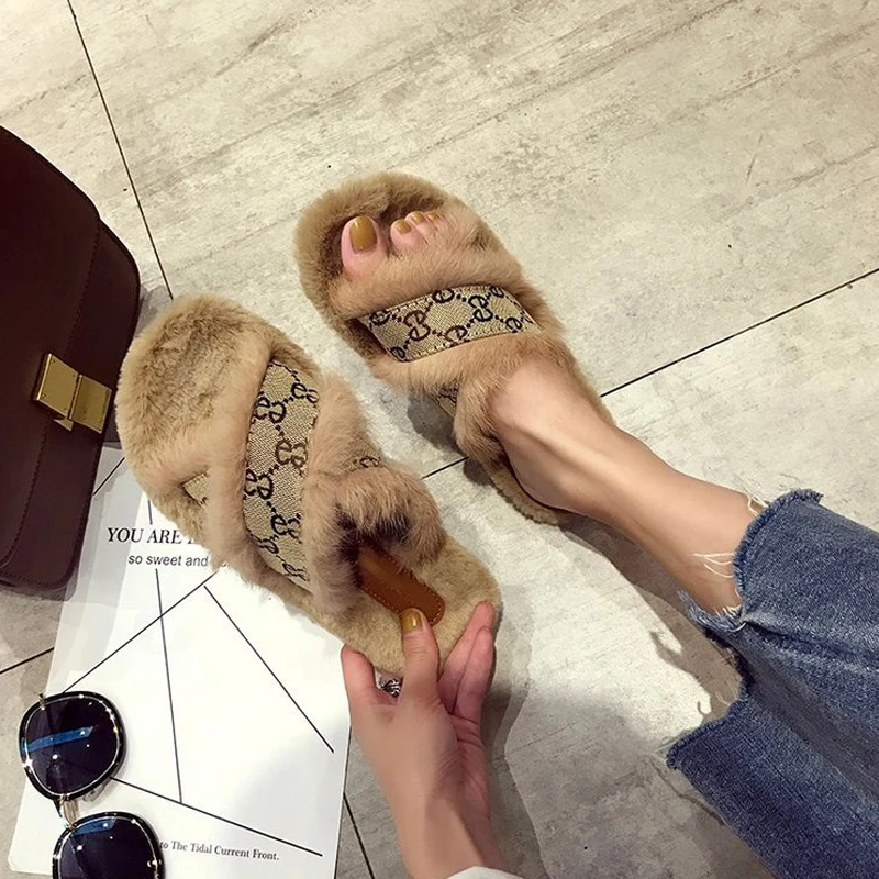 

Fashion Slippers for Women Cross Plush Slippers 2018 New Korean Version Footwear Home Outdoor Warm Cotton Slippers Shoes Women