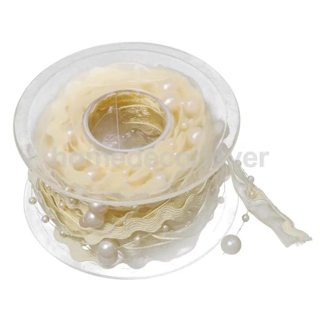 

5M DIY Applique Sheer Mesh Pearl Beaded Lace Trim Ribbon for Wedding Hair Bow Home Xmas Decor DIY