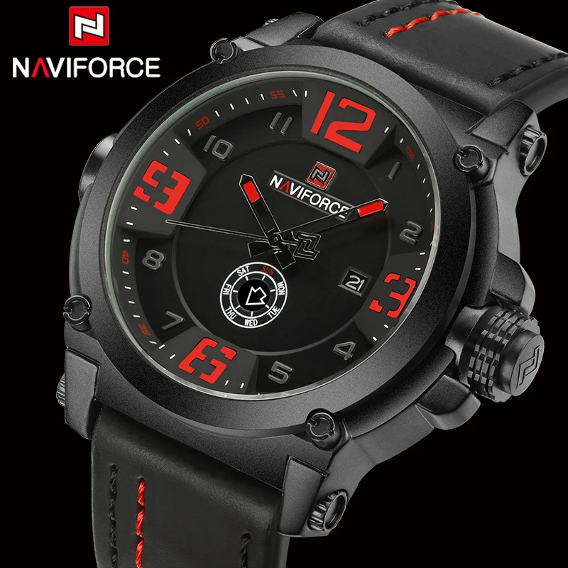 

Часы Naviforce мужские, спортивные, кварцевые, с кожаным ремешком