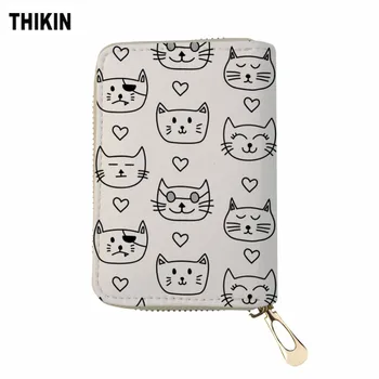

THIKIN Kawaii Cat Simple Wallets Portable Leather Card Bags Clutch Purse Ladies Wallet Female Coin Pocket Bag Female Cash Holder