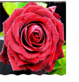 

Shower Curtain 3D Rose Flower Waterproof Polyester Fabric Shower Curtains Bathroom Curtain with 12 Hooks Rings Set Home Decor