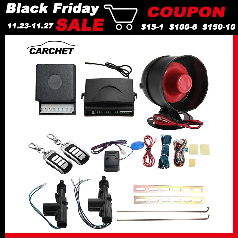 

CARCHET Universal 2 Set Car Remote Keyless Entry Alarm System Kit Waterproof 12V Locking Protection Central Vehicle Controllers