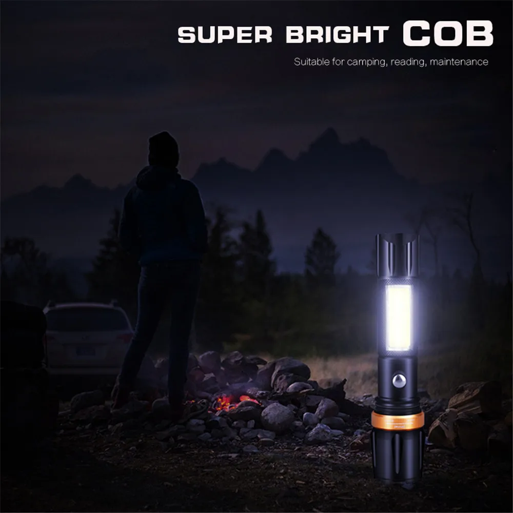 10000лм светодиодный COB фонарик USB T6 L2 фонарик перезаряжаемый 5 режимов фонарик водонепроницаемый Prof светодиодный фонарь с 18650 батареей