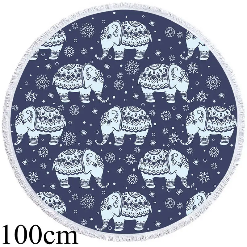 004 Towel 100cm Постельные принадлежности Outlet Boho круглое пляжное полотенце слон кисточкой гобелен пляжный коврик с рюкзак мешок красочные Toalla цветочные одеяло - Цвет: 004 Towel 100cm