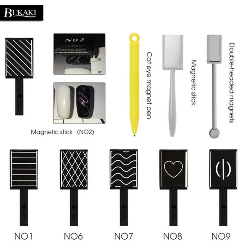 

BUKAKI Strong Magnetic Nail Stick Set 3D Cat Eye Effect Magnet for UV Painting Gel Nail Polish Uv Lamp for Gel Varnish