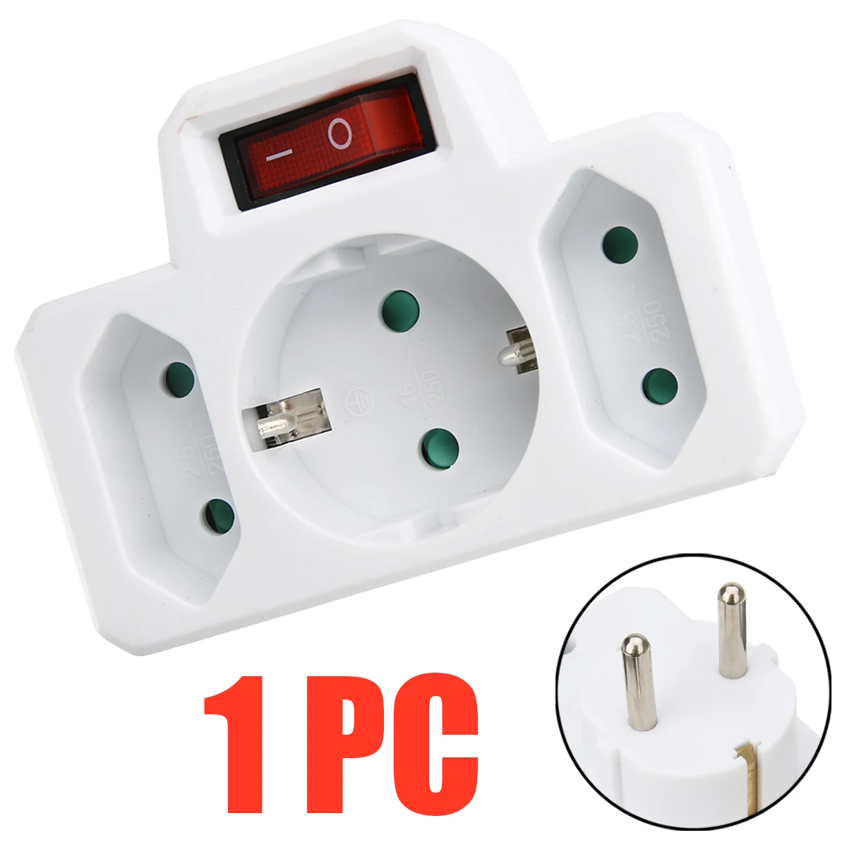 

Hot Sale 1pc 250V 16A Multiple Outlet Extension Socket Parts With Switch Electronics Charging White EU Plug Adapter