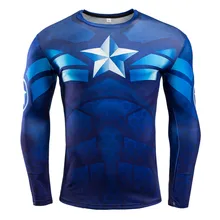 2017 New Men Fitness Compression Sport Shirt Tops Captain America Long Sleeve 3D Printing T-Shirt Gym Running Bodybuilding Shirt